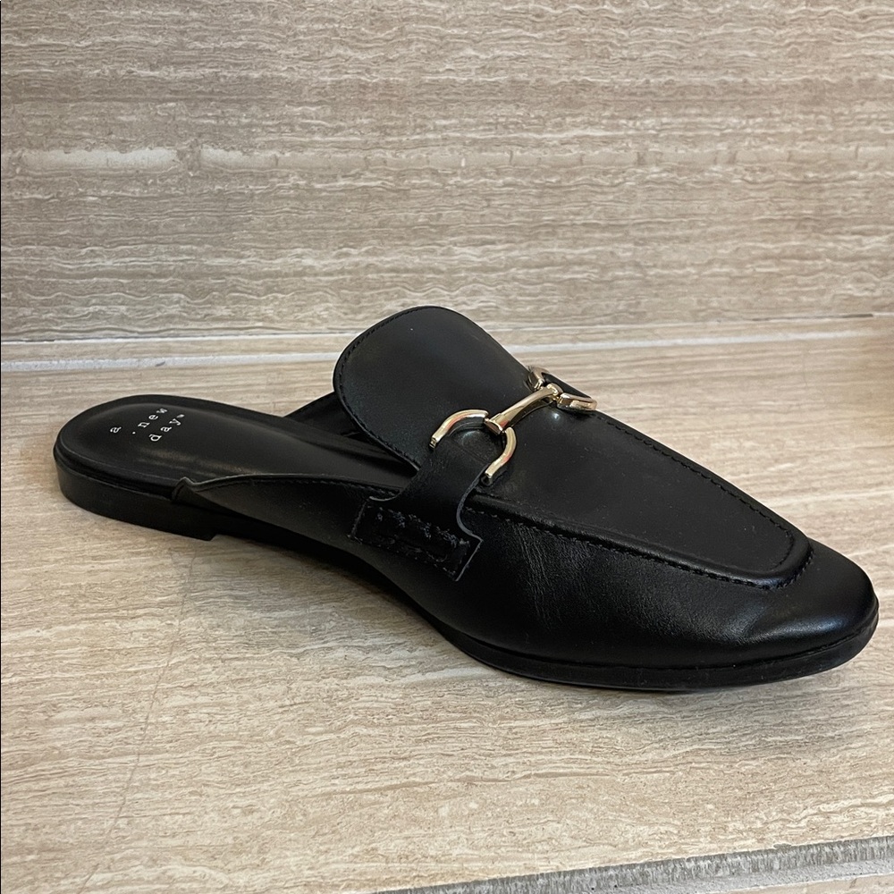 A New Day Black UGC Sz 9 Slip on Loafers with Metallic silver buckle detail - Picture 2 of 13